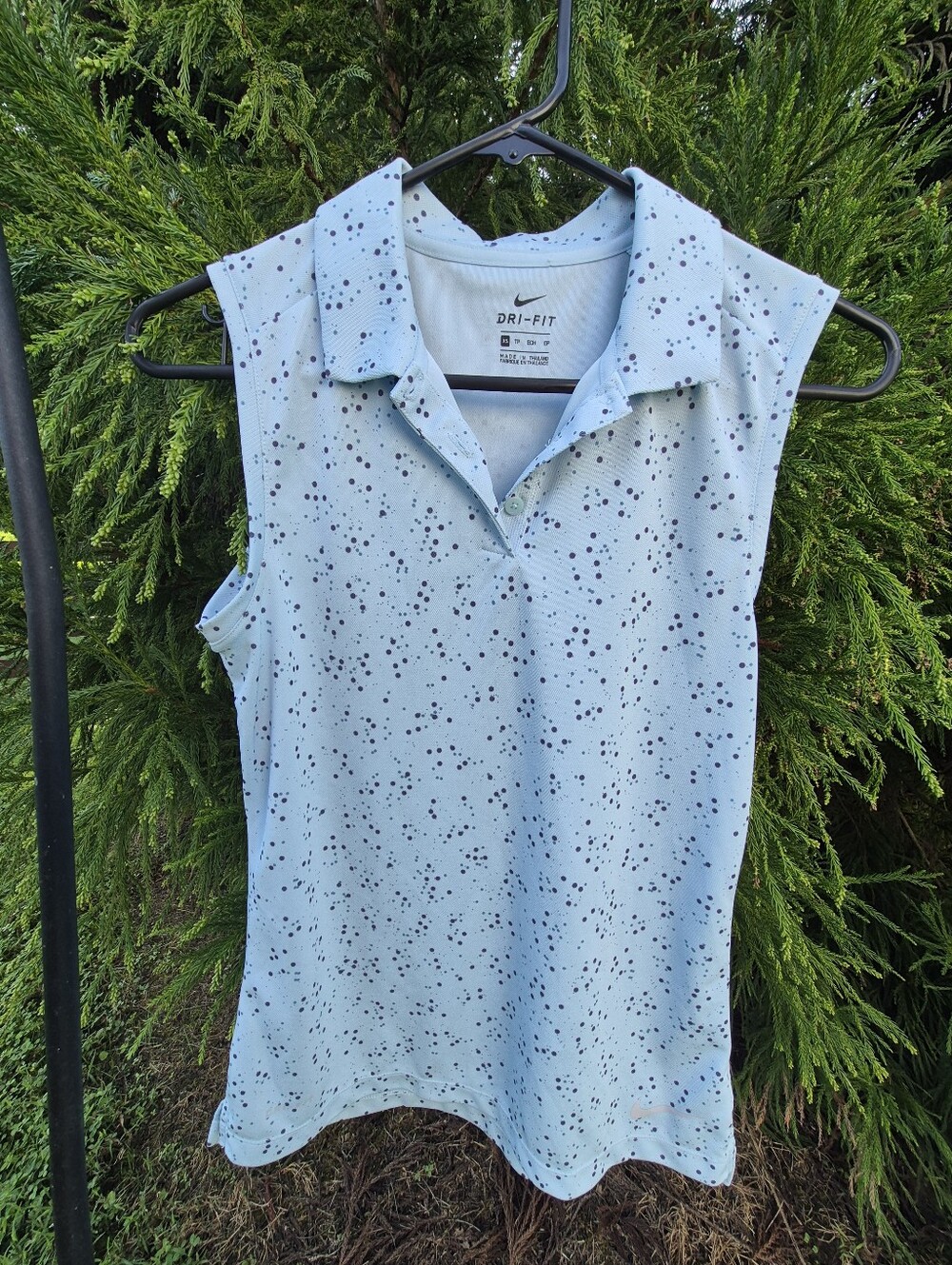 Ladies Nike Light Blue Dri-FIT Sleeveless Polo with Black Speckle Print